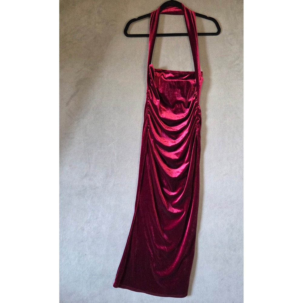 Velvet Ruched Halter Maxi Dress Women's Small Holiday Party Whimsigoth Romantic